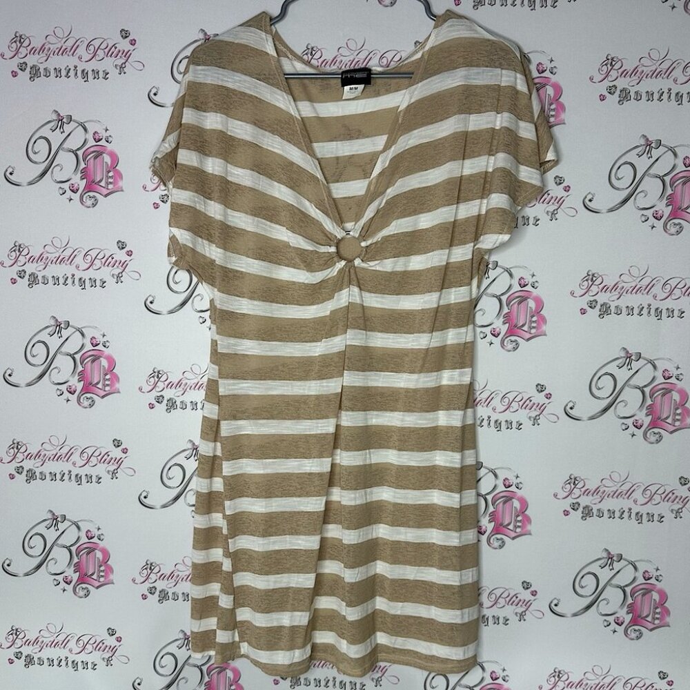 Cover me dress coverup beach Oring vneck Striped Tan and White Women's Top